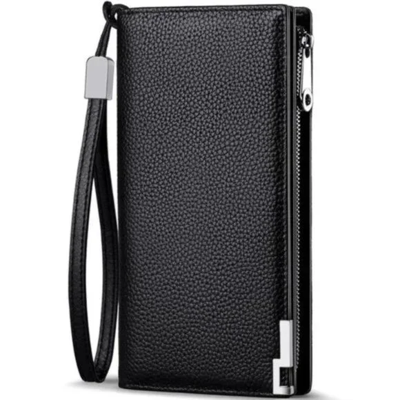 New Long Black Leather Wallet for Men Zippered Leather Wallet RFID - Picture 5 of 12